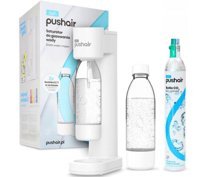 Saturator do wody i akcesoria DAFI PushAir Saturator z nabojem Co2 + 2 butelki 0,7l biały